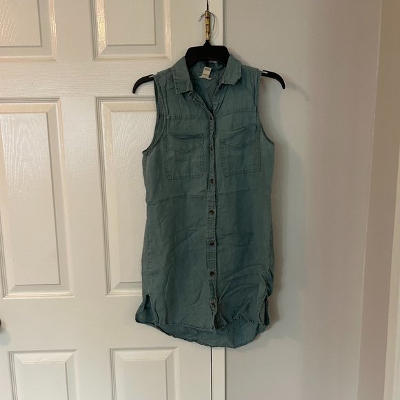 Forever 21 Button-Down Sage Green Linen Dress Size XXS-XS - Picture 1 of 3